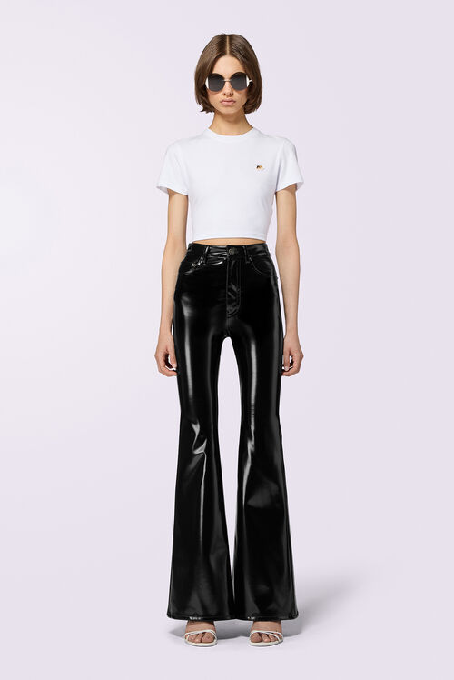 Vinyl Flared Trousers Black